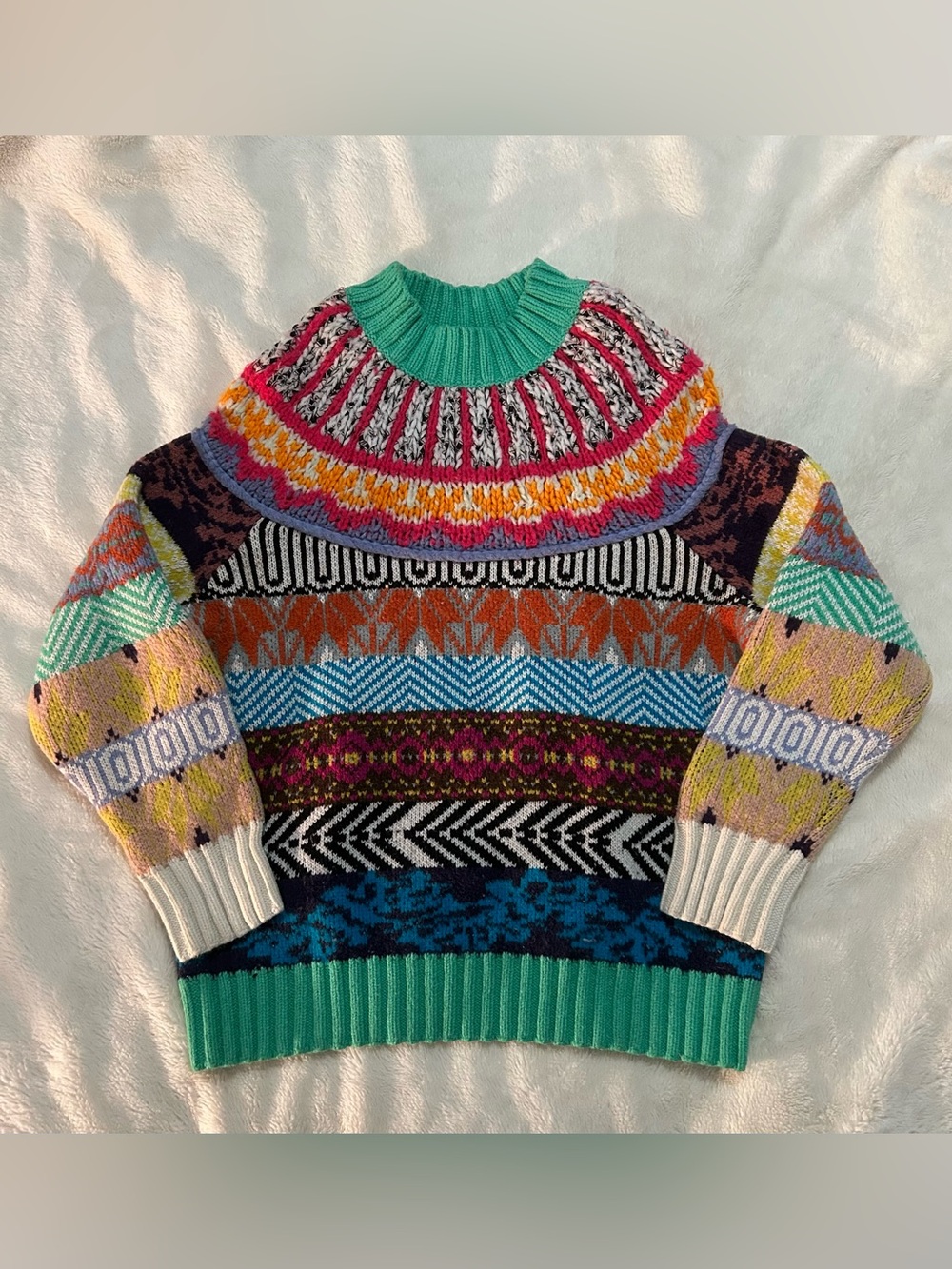 Anthropologie Mock Neck Ryan Fair Isle Sweater SZ Medium